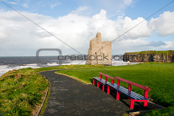 Ballybunion beach and castle bench view