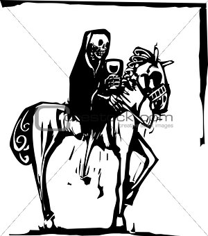 Death drinking wine on Horse