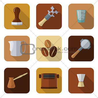 coffee barista instruments icons set