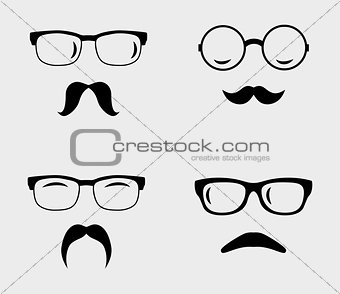 Glasses and mustaches set