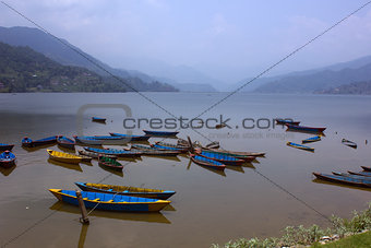 Boats at a lake in Nepal