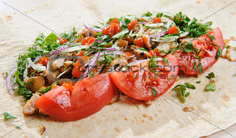 Lavash with chicken and vegetables