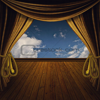 Stage with golden curtains