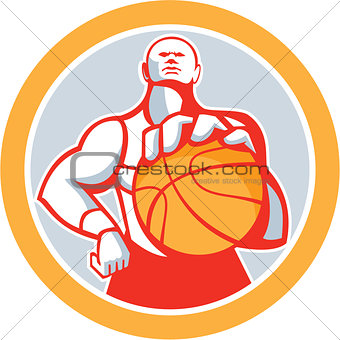 Basketball Player With Ball Circle Retro