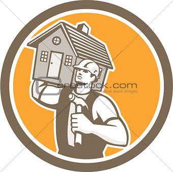 Builder Carpenter Carrying House Hammer Retro