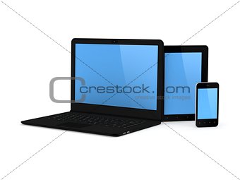 Notebook, cellphone and tablet PC.