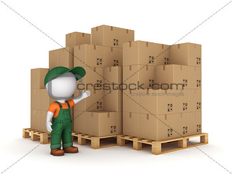 3d small person and carton boxes.