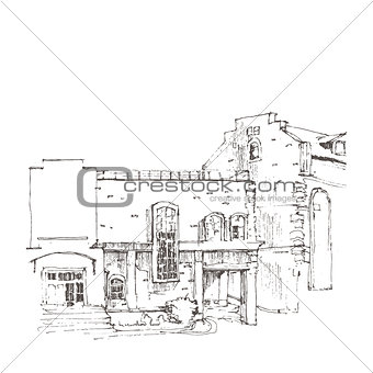Hand sketch of an old building.