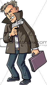 Cartoon agent with gun and suitcase
