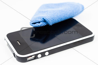 Smartphone with microfiber isolated on white background