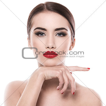 Attractive woman with red lipstick