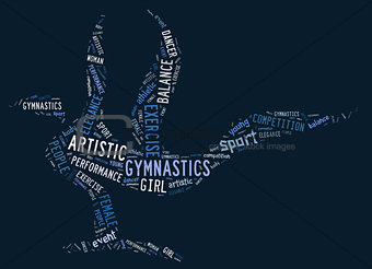 artistic gymnastics pictogram with blue wordings