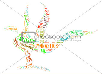 artistic gymnastics pictogram with bright colorful wordings