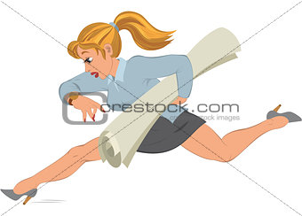 Cartoon girl running with paper in her hand