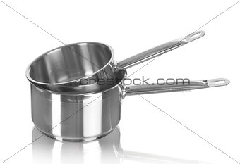 Stainless steel pots  isolated on white background