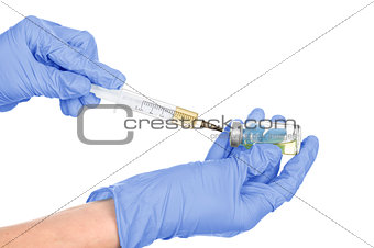 Hand and Syringe, isolated on white
