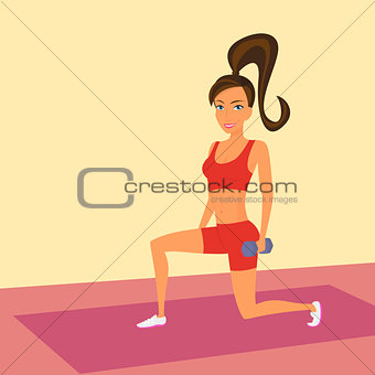 Woman at the gym is doing lunge exercise.