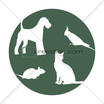 Silhouettes of of pets in a round frame