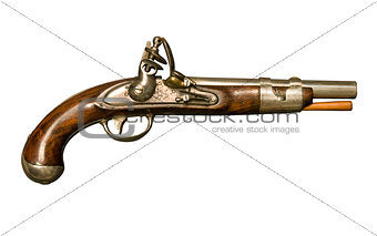 Flintlock pistol isolated against white background