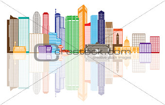 Singapore City Skyline Color with Reflection Illustration