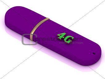 4G - inscription bright volume letter on lilac USB flash drive