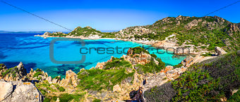Beautiful ocean coastline beach panorama in Maddalena islands, I
