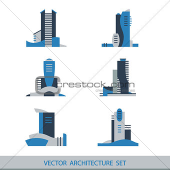 Set of six vector silhouettes of skyscrapers