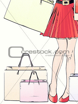 Halftone shopping woman legs