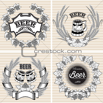 set vector wreaths of rye and hops for beer