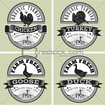 icons rooster, turkey, goose, duck