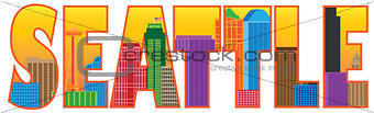 Seattle City Skyline Text Outline Color Illustration