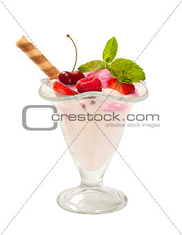 ice cream with strawberries cherry and raspberries mint