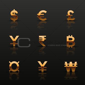 Golden currency icons set