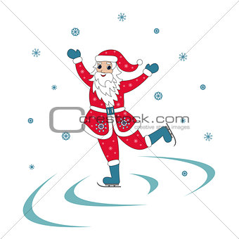 Santa Claus Ice Skating Christmas illustration