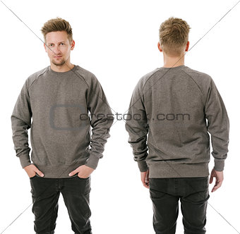 Man posing with blank grey sweatshirt
