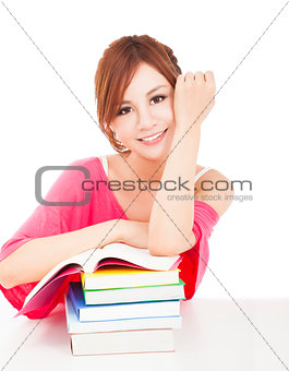 beautiful student girl with books.isolated on white background