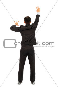 young business man climbing with white background