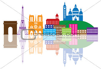 Paris City Skyline Silhouette Color Illustration