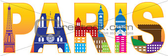 Paris City Skyline Silhouette Text Color Illustration