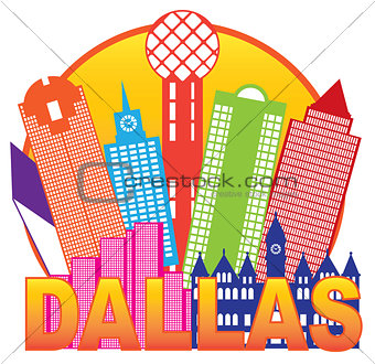 Dallas City Skyline Color Circle Illustration