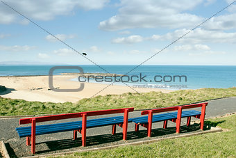 benches with views of Ballybunion beach and coast