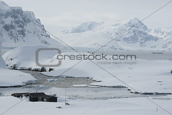 Antarctic station in the winter.