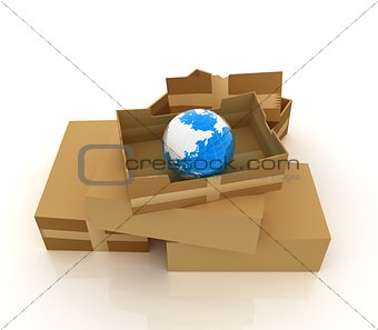 Cardboard boxes and earth 