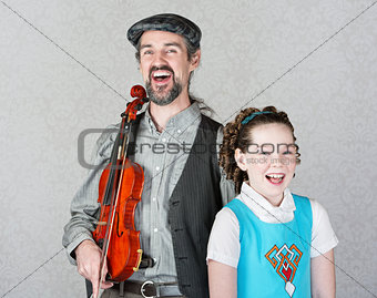 Laughing Celtic Fiddler and Girl