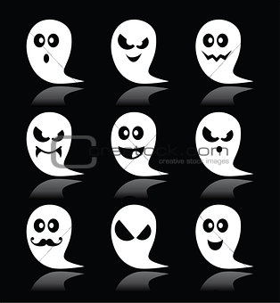 Halloween ghost vector icons set on black background