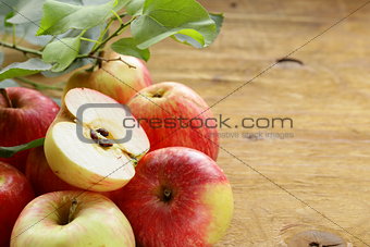 ripe red apples autumn harvest on a wooden background