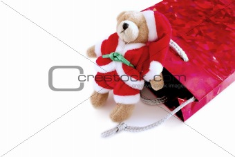 santa teddy with his gift bag