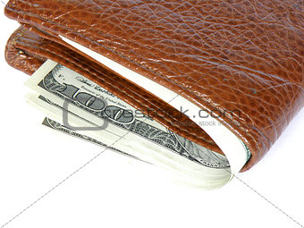 money in wallet isolated on white background