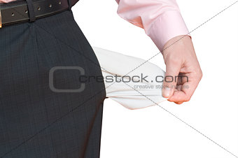 Man Pulling out Empty Pocket Isolated on white background