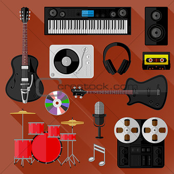 Set of music and sound objects. Flat design